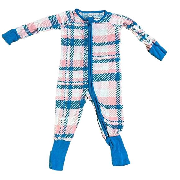 Little Sleepies Rosy Pink And Blue Plaid Zippy Outfit 6-12 Months Retired HTF - Picture 1 of 4